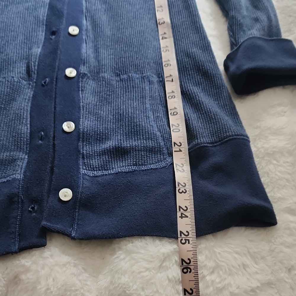 Pink VS Blue Thermal Knit/Waffle Hooded Cardigan Button Down. Size: L - Picture 3 of 7